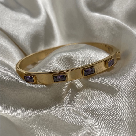 Amethyst Stainless Steel Gold Bangle - Picture 2 of 3